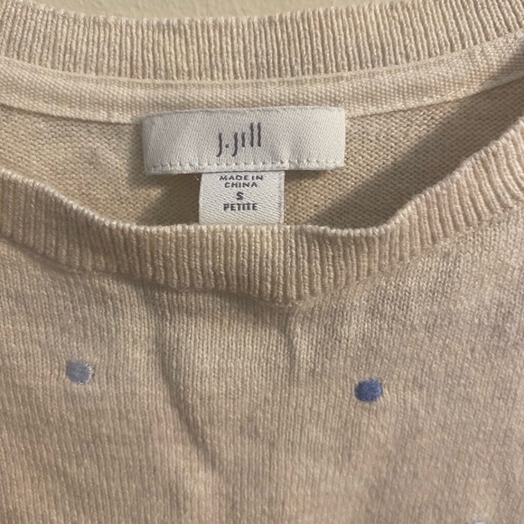 Womens J. Jill Ivory Blue‎ Purple Polka Dot Round Neck Sweater Size SP Small Pet - Picture 2 of 3